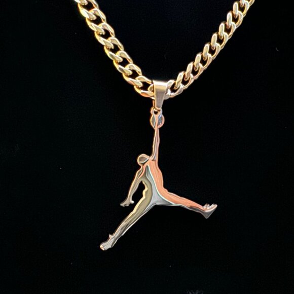 Jordan Other - Gold Jordan Jumpman Pendant Necklace - 5mm - 22" Cuban Chain MJ - Gold Plated